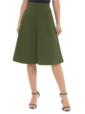 A-Line High Waist Flare Midi Skirt Stretchy Elastic Waist Work